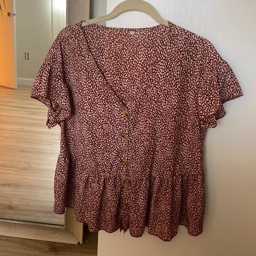 Large Red Button Up Blouse
